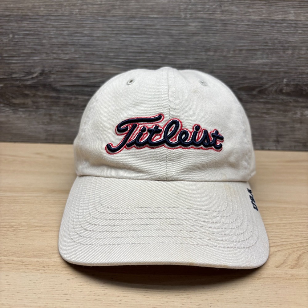 Titleist Hat Cap Strap Back Beige Tan Golf USA Embroidered Adjustable